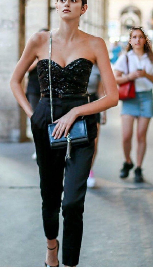 AIIZIE SEQUIN BRA TOP IN BLACK - product image