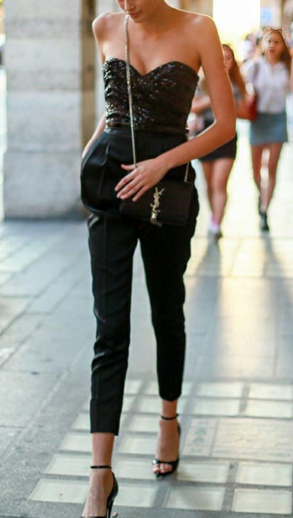 AIIZIE SEQUIN BRA TOP IN BLACK - product image