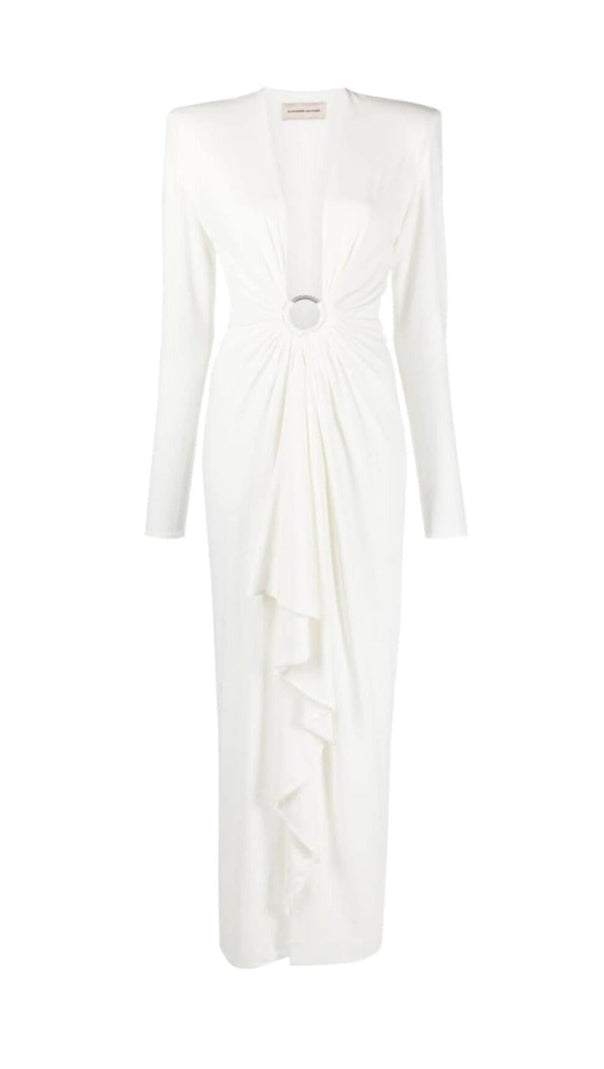 AIIZIE WHITE PLUNGE-NECK DRAPED GOWN - product image