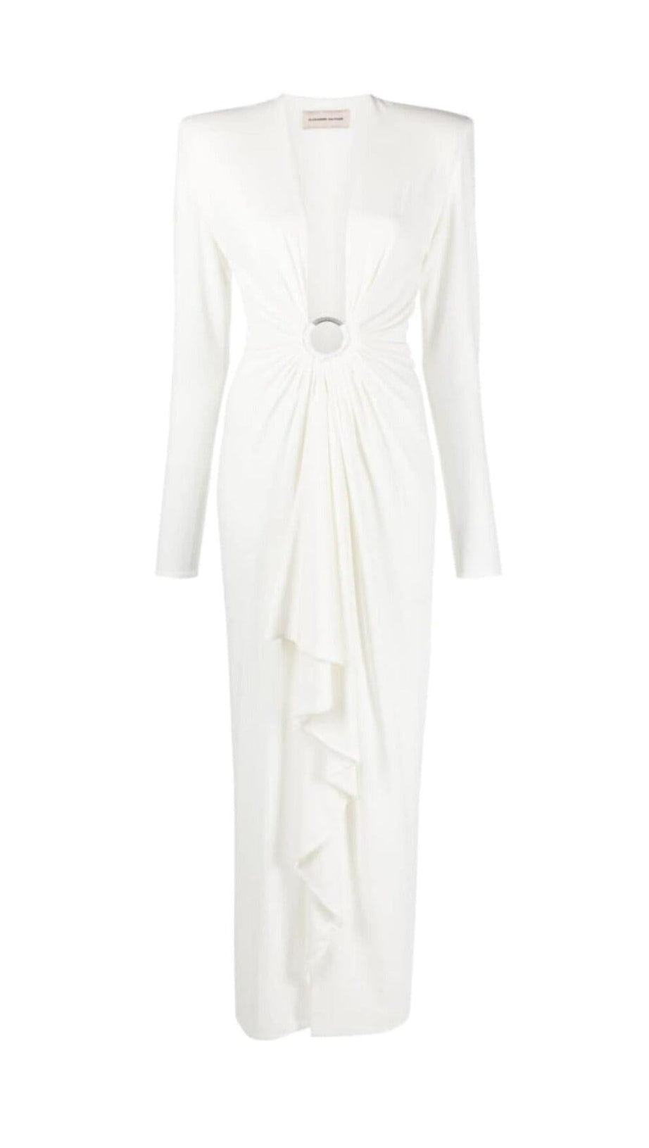 WHITE PLUNGE-NECK DRAPED GOWN