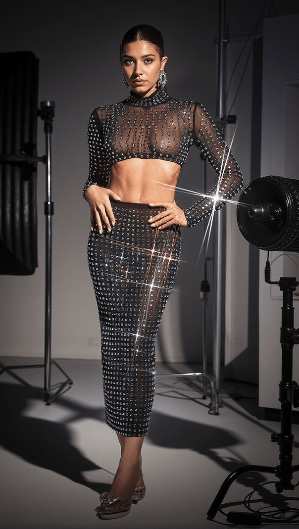 AIIZIE KARTER EMBELLISHED SPLIT MESH SKIRT - product image