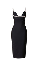 PEARL SLIM-FIT SUSPENDER DRESS IN BLACK