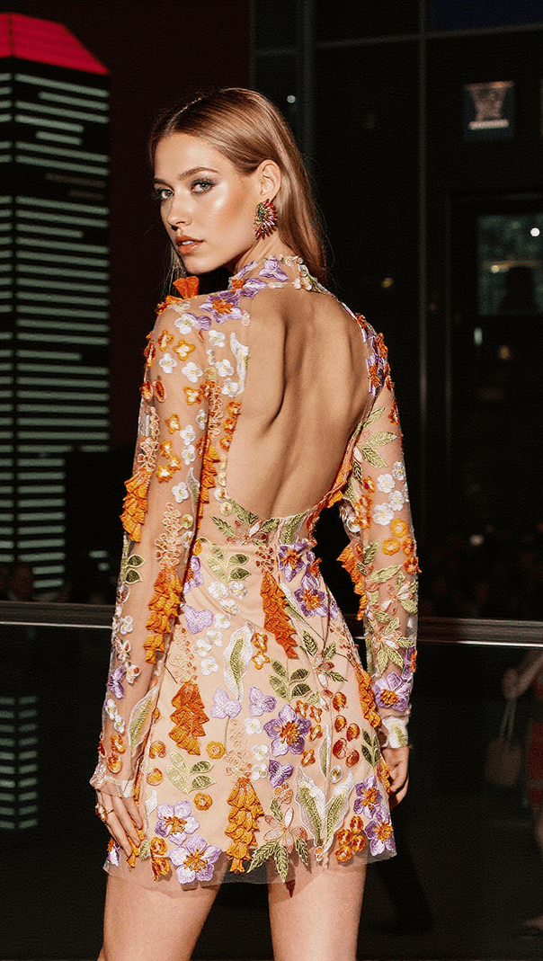 AIIZIE MIELA FLORAL LONG SLEEVES EMBROIDERED DRESS - product image