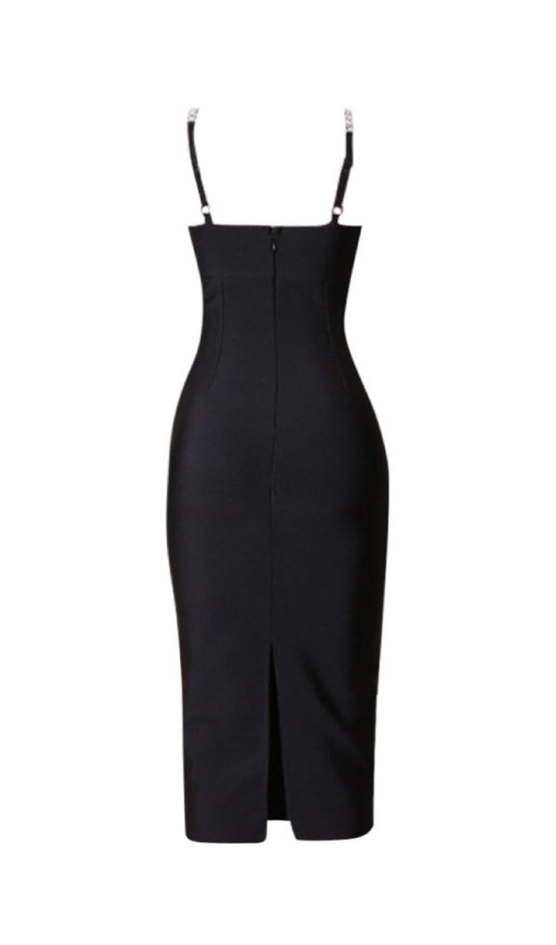 PEARL SLIM-FIT SUSPENDER DRESS IN BLACK