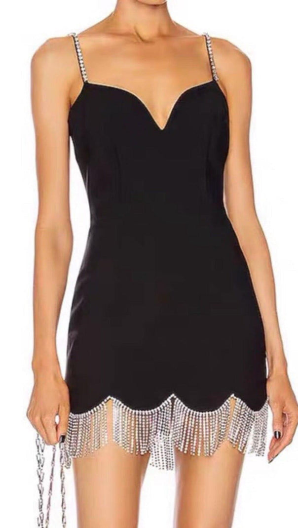 AIIZIE WAVY FRINGED SUSPENDER DRESS IN BLACK - product image