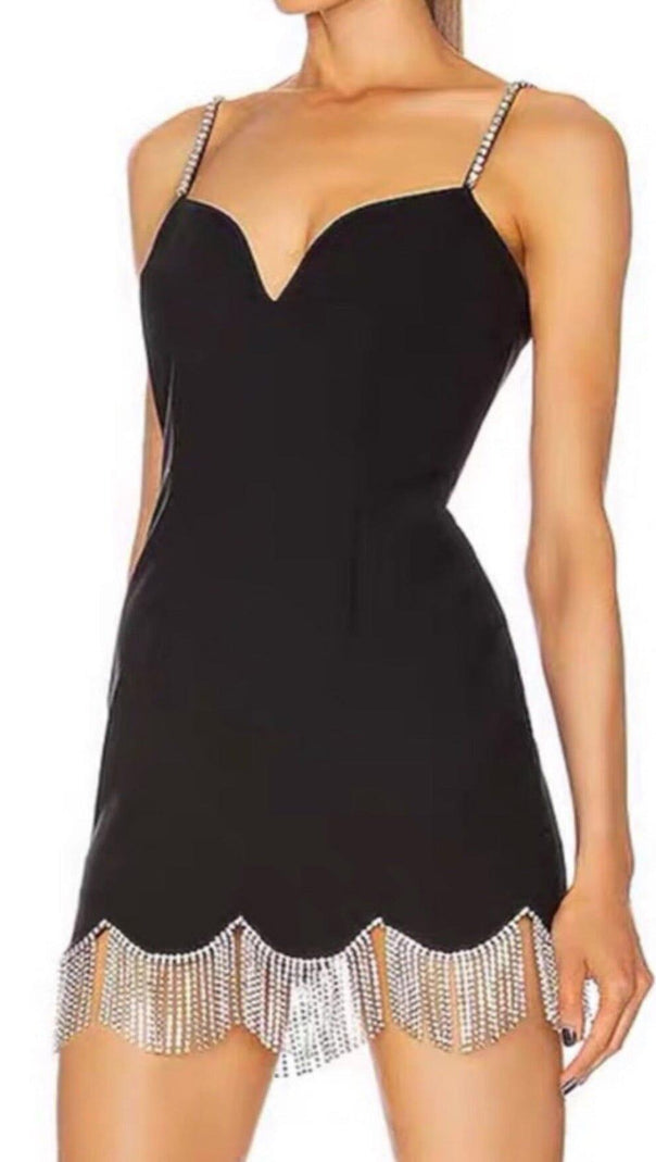 AIIZIE WAVY FRINGED SUSPENDER DRESS IN BLACK - product image
