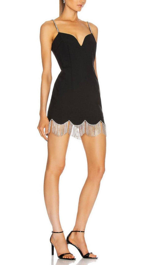 AIIZIE WAVY FRINGED SUSPENDER DRESS IN BLACK - product image