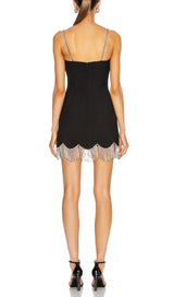 WAVY FRINGED SUSPENDER DRESS IN BLACK