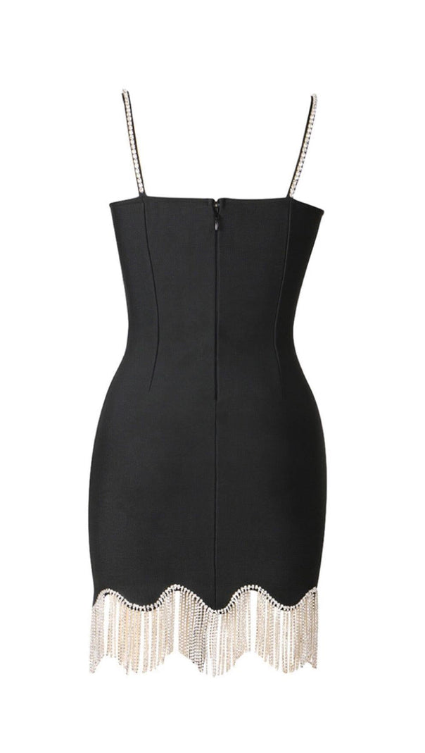AIIZIE WAVY FRINGED SUSPENDER DRESS IN BLACK - product image