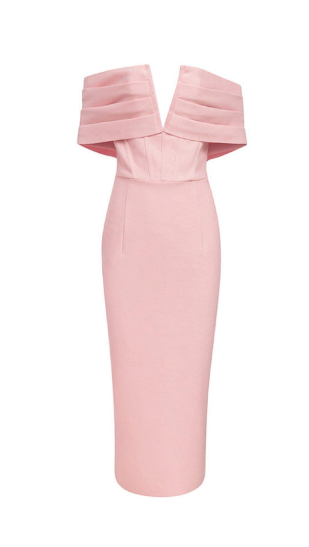 AIIZIE DEEP V SKINNY MIDI DRESS IN PINK - product image