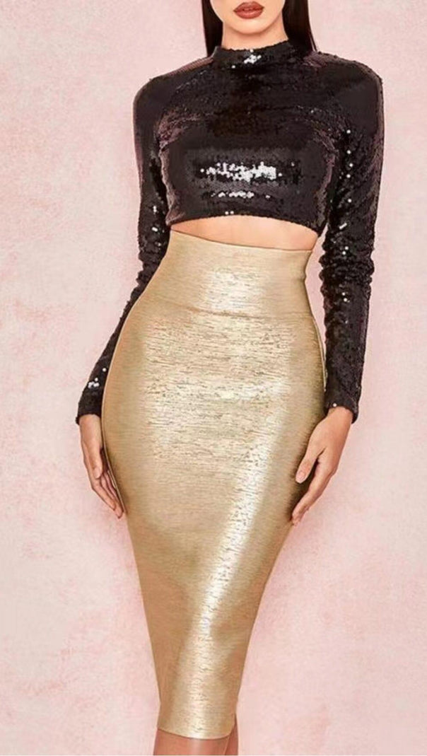 AIIZIE HIGH WAIST WRAP SKIRT IN GOLD - product image