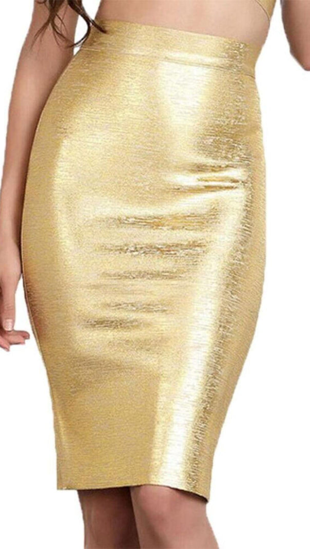 AIIZIE HIGH WAIST WRAP SKIRT IN GOLD - product image