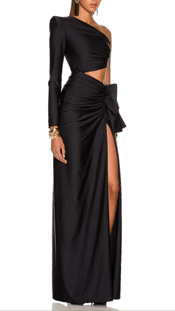AIIZIE COPPER SPANDEX STITCHING SPLIT MAXI DRESS IN BLACK - product image