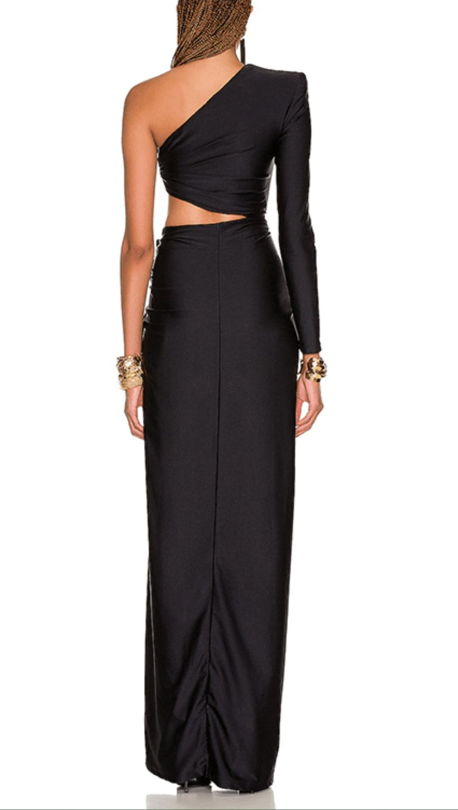 COPPER SPANDEX STITCHING SPLIT MAXI DRESS IN BLACK