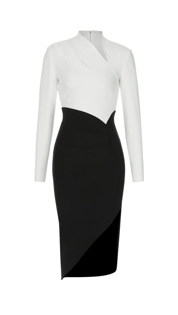 AIIZIE KNITTED BANDAGE SPLICING MIDI DRESS IN BLACK AND WHITE - product image