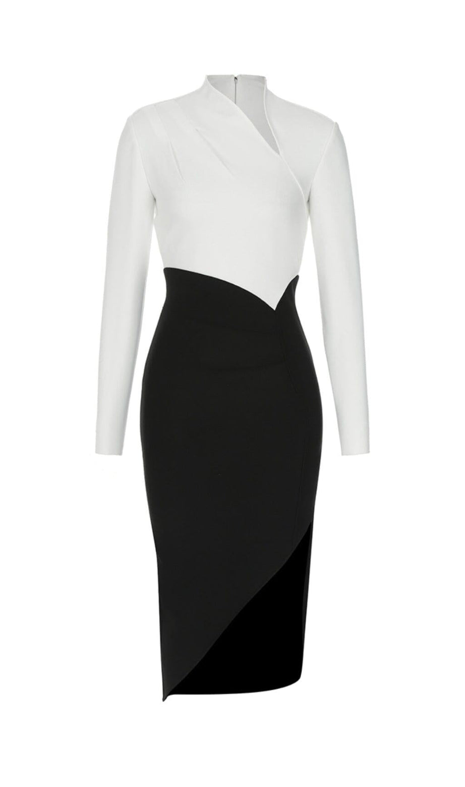 KNITTED BANDAGE SPLICING MIDI DRESS IN BLACK AND WHITE