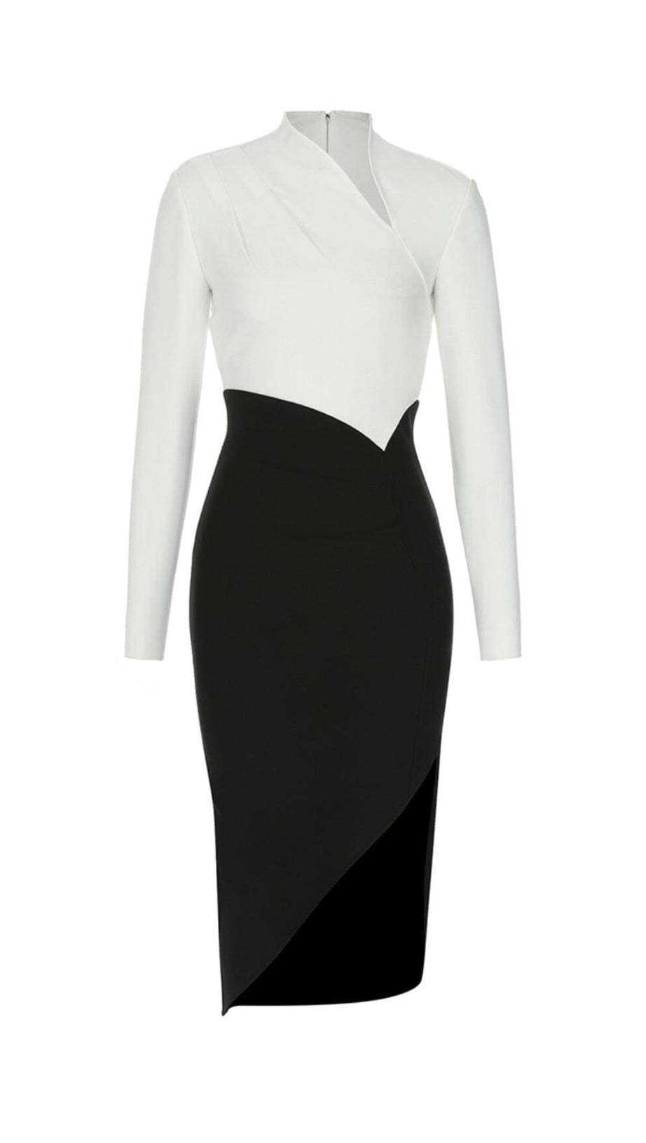 KNITTED BANDAGE SPLICING MIDI DRESS IN BLACK AND WHITE