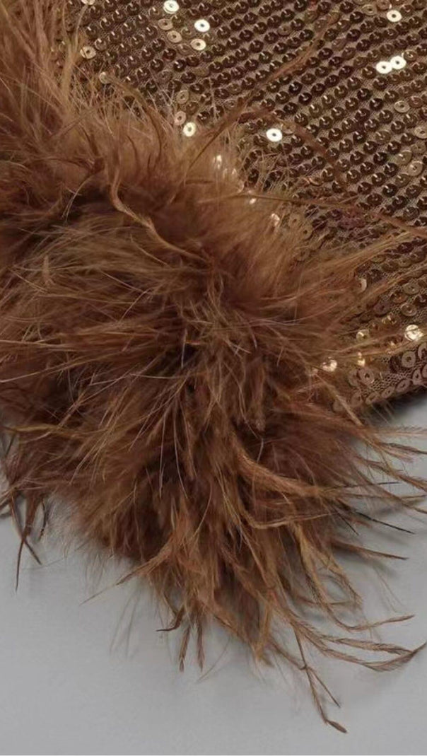 AIIZIE SEQUINED PLUSH SLIM FIT DRESS IN BROWN - product image