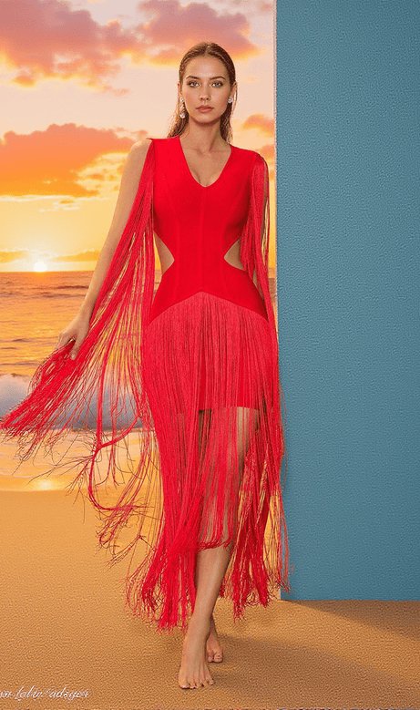Mariko Fringe Cutout Bandage Dress