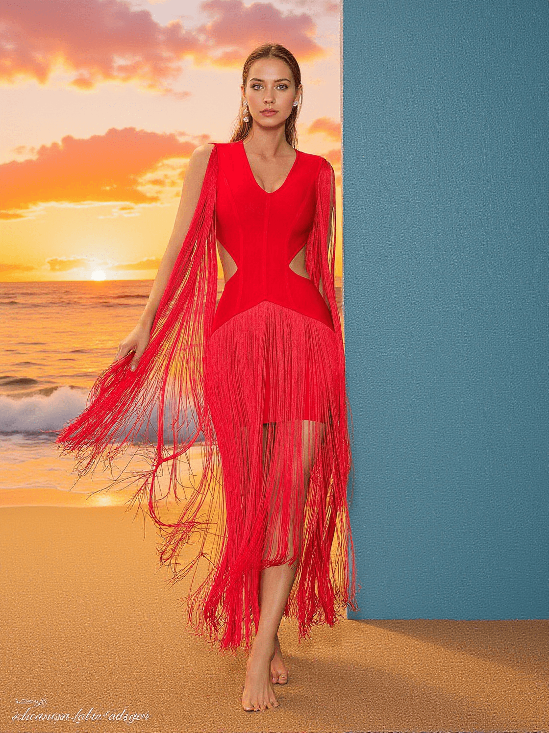 MARIKO FRINGE CUTOUT BANDAGE DRESS