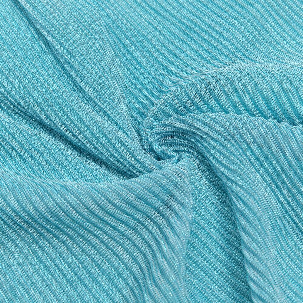 AIIZIE ONE SHOULDER BODYCON RUFFLED MESH BLUE PLEATED MIDI DRESS - product image