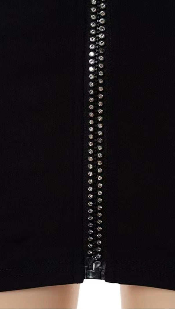 AIIZIE BANDAGE SEXY FRONT ZIP DRESS IN BLACK - product image