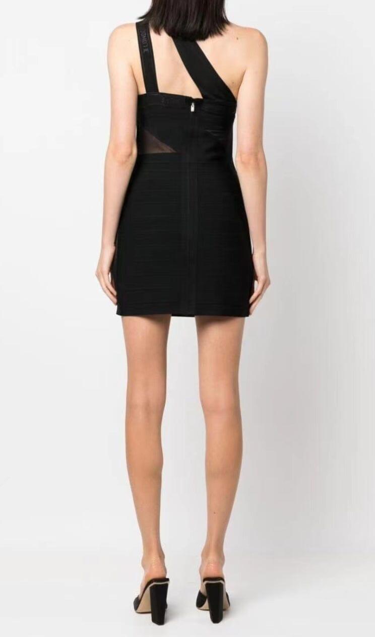 BANDAGE MESH PATCHWORK MINI WICKELKLEID IN SCHWARZ