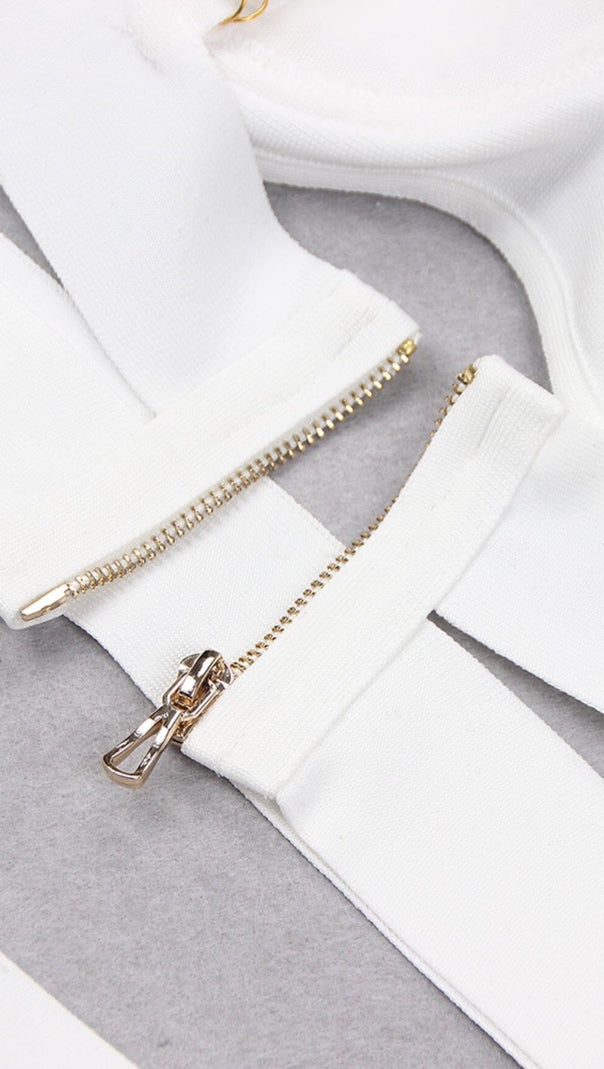 AIIZIE BANDAGE BRIGHT DIAMOND HOLLOW TWO PIECE HALTER WRAP DRESS IN WHITE - product image