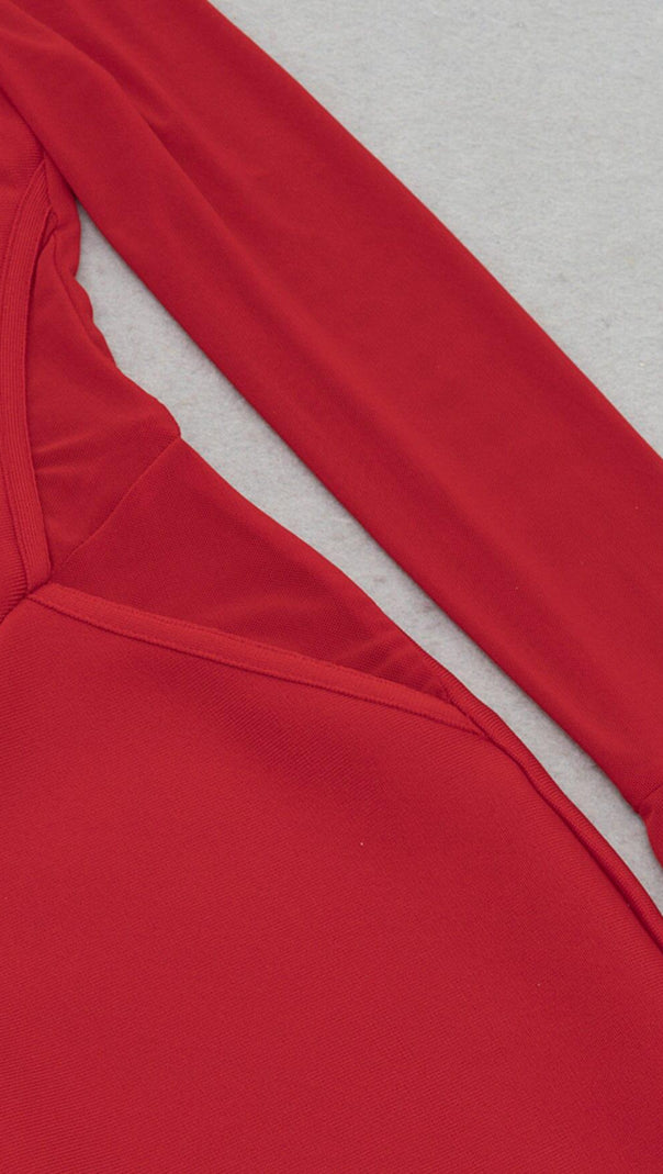 Bandage-Kleid mit hängendem Hals, Rüschenärmeln, schmalem Stretch-Kleid in Rot