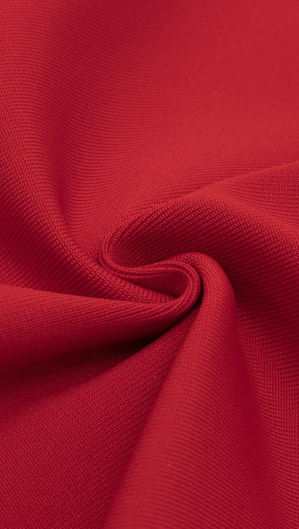 Bandage-Kleid mit hängendem Hals, Rüschenärmeln, schmalem Stretch-Kleid in Rot