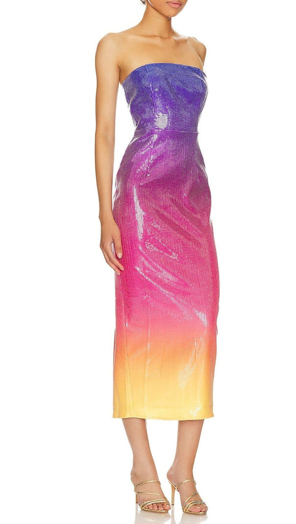 AIIZIE OFF-SHOULDER SUNSET SEQUIN MIDI DRESS - product image
