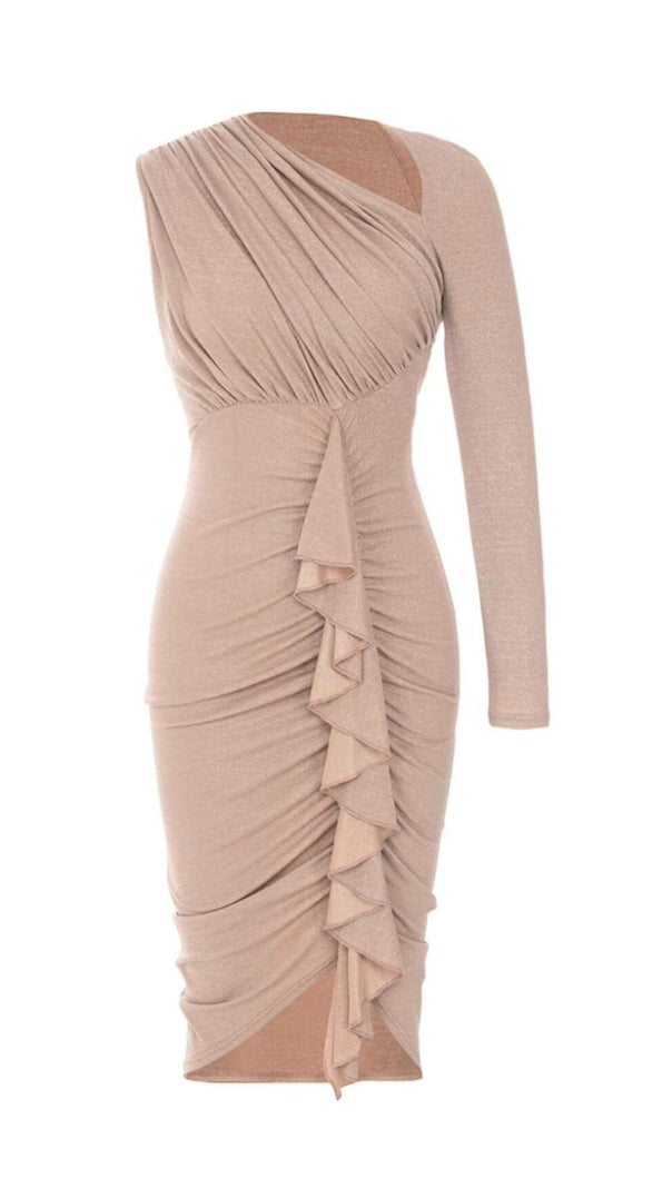 AIIZIE STREAMER IRREGULAR RUFFLE DRESS IN APRICOT - product image