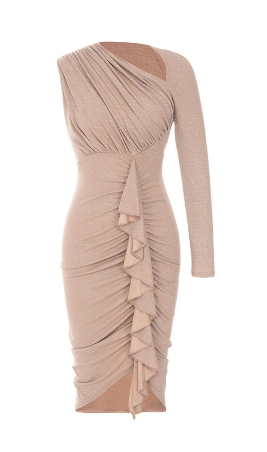 STREAMER UNREGELMÄSSIGE RÜSCHENKLEID IN APRICOT
