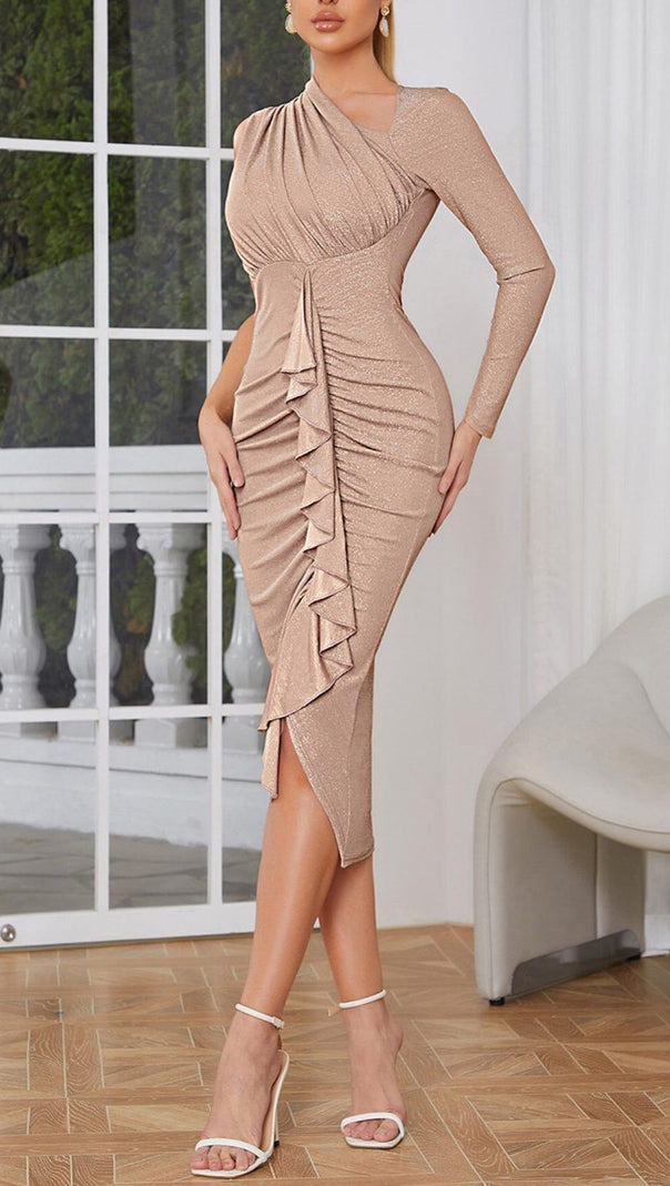 AIIZIE STREAMER IRREGULAR RUFFLE DRESS IN APRICOT - product image