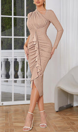 STREAMER IRREGULAR RUFFLE DRESS IN APRICOT