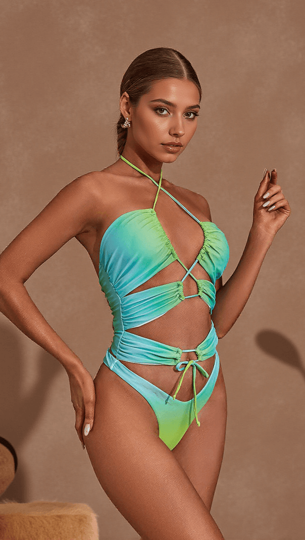 AIIZIE ELIANA CUTOUT ONE PIECE SWIMSUIT IN GREEN - product image
