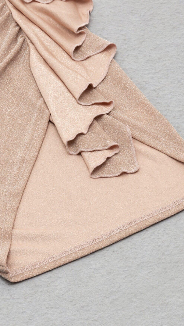 AIIZIE STREAMER IRREGULAR RUFFLE DRESS IN APRICOT - product image