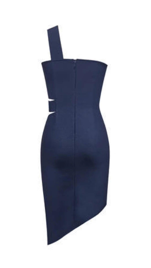 AIIZIE ONE-SHOULDER DRESS WITH DRILL BUCKLE SPLIT IN NAVY BLUE - product image