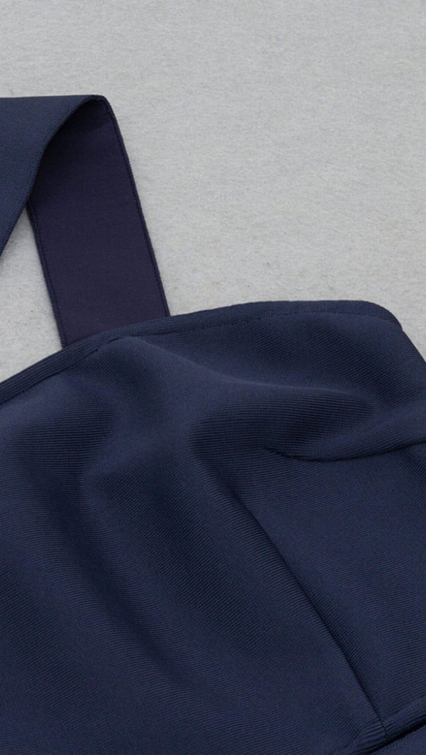 AIIZIE ONE-SHOULDER DRESS WITH DRILL BUCKLE SPLIT IN NAVY BLUE - product image