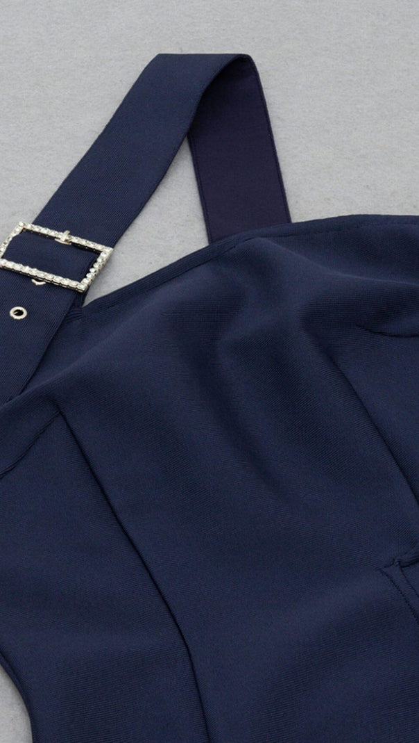 AIIZIE ONE-SHOULDER DRESS WITH DRILL BUCKLE SPLIT IN NAVY BLUE - product image