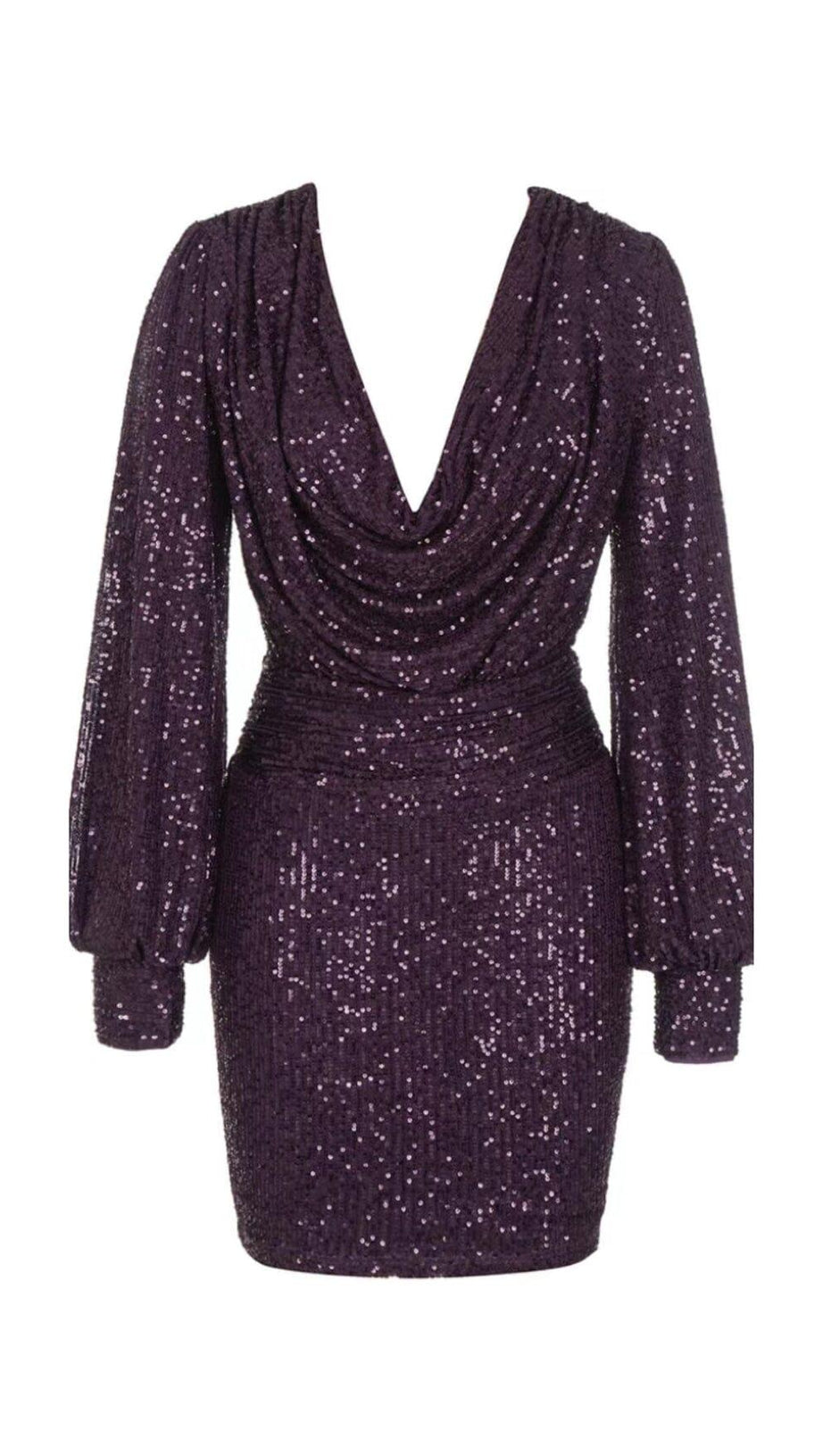 GLITTER PLEATS BIG V-NECK WRAP HIP DRESS IN PURPLE