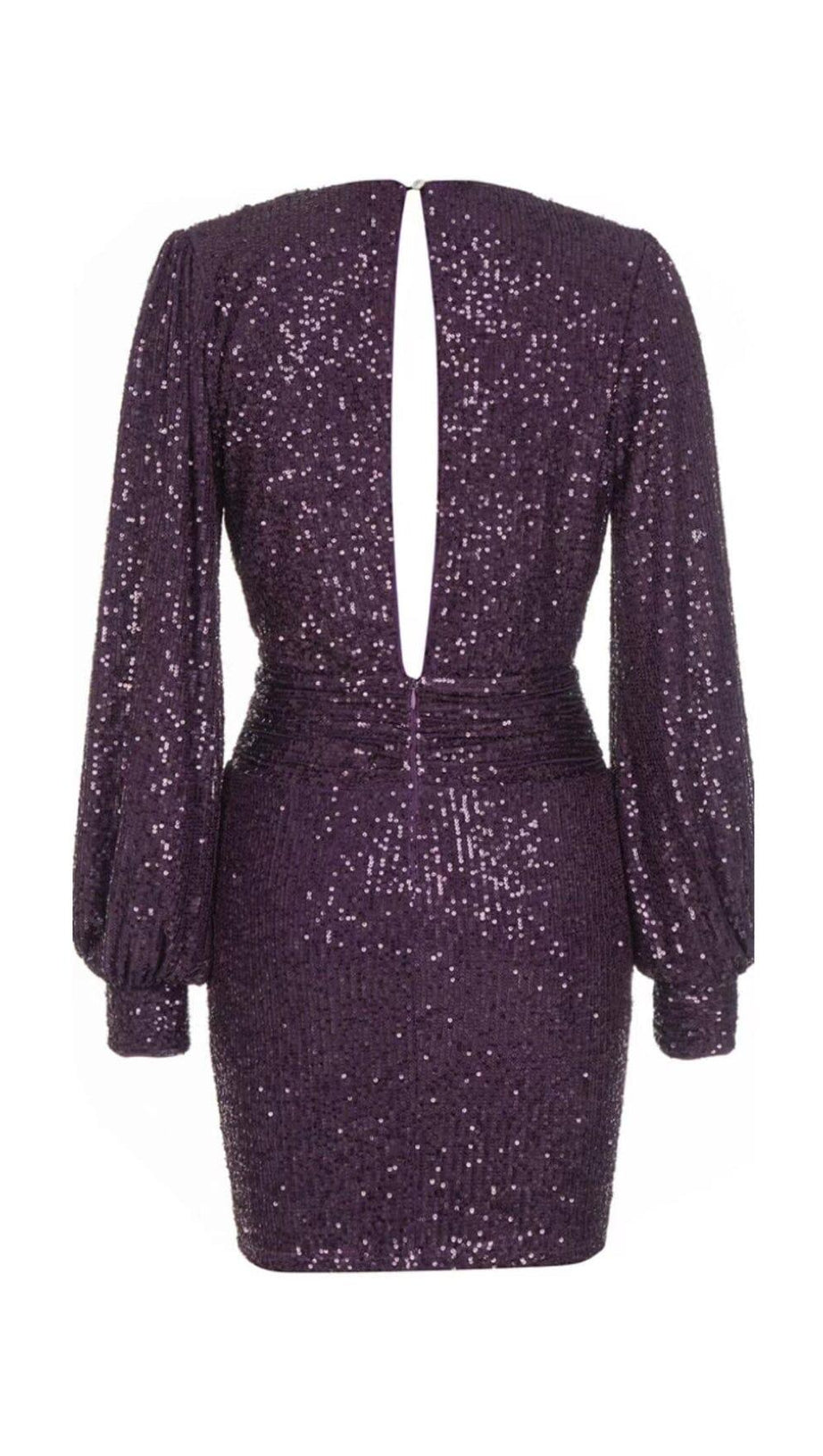 GLITTER PLEATS BIG V-NECK WRAP HIP DRESS IN PURPLE