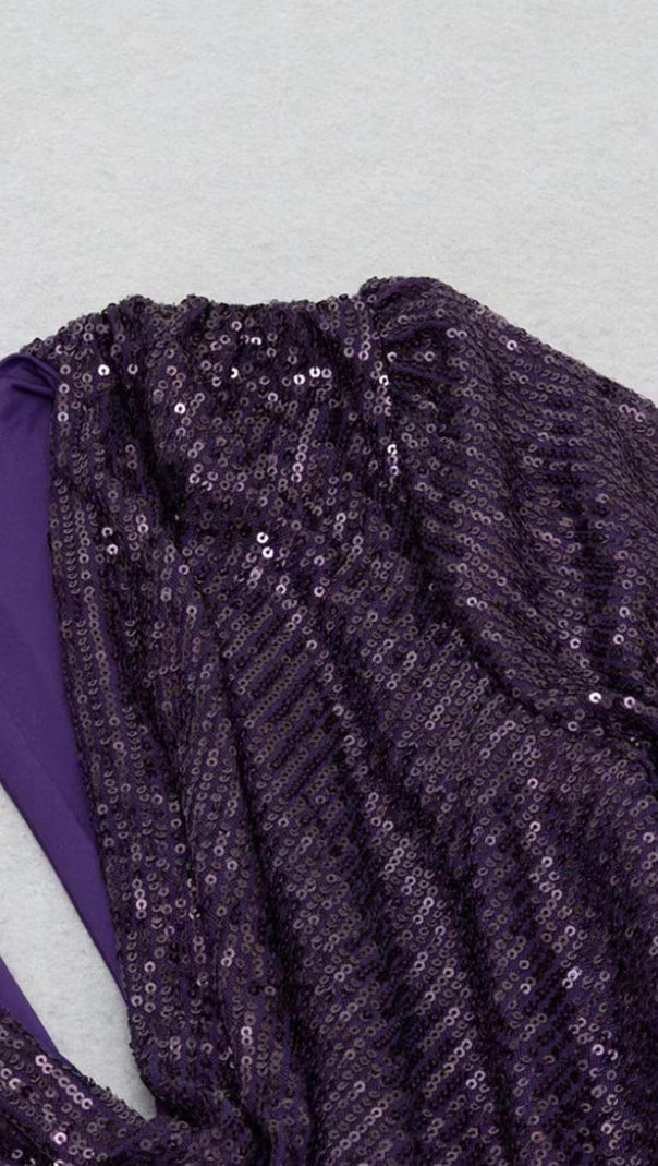 AIIZIE GLITTER PLEATS BIG V-NECK WRAP HIP DRESS IN PURPLE - product image