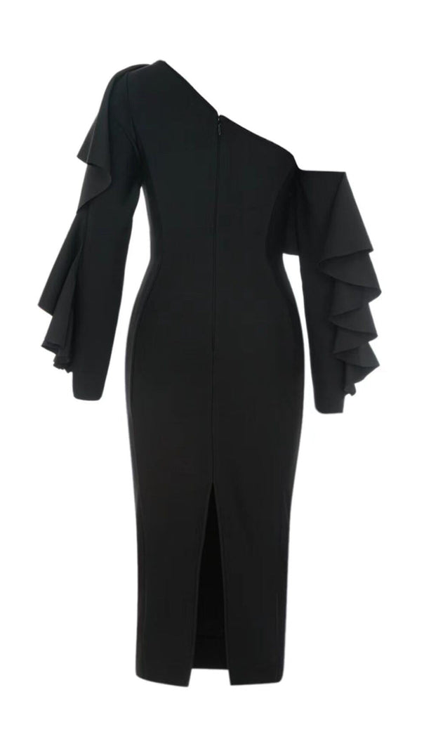 AIIZIE OFF SHOULDER RUFFLE NECK SPLIT DRESS IN BLACK - product image
