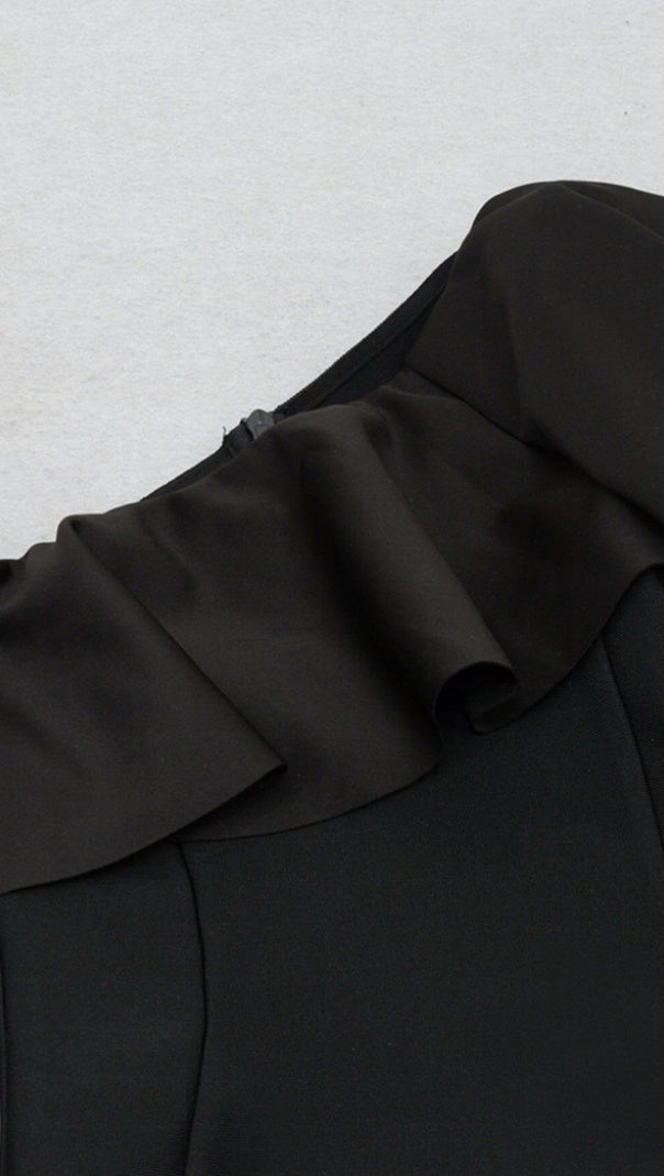 AIIZIE OFF SHOULDER RUFFLE NECK SPLIT DRESS IN BLACK - product image