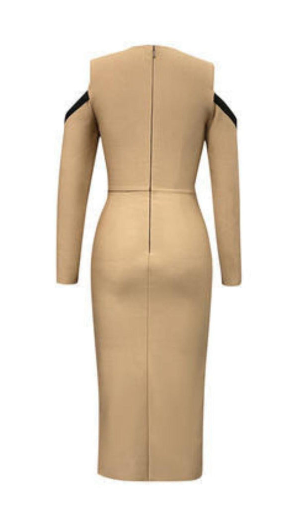 AIIZIE TULLE V-NECK SLIT DRESS IN CAMEL - product image