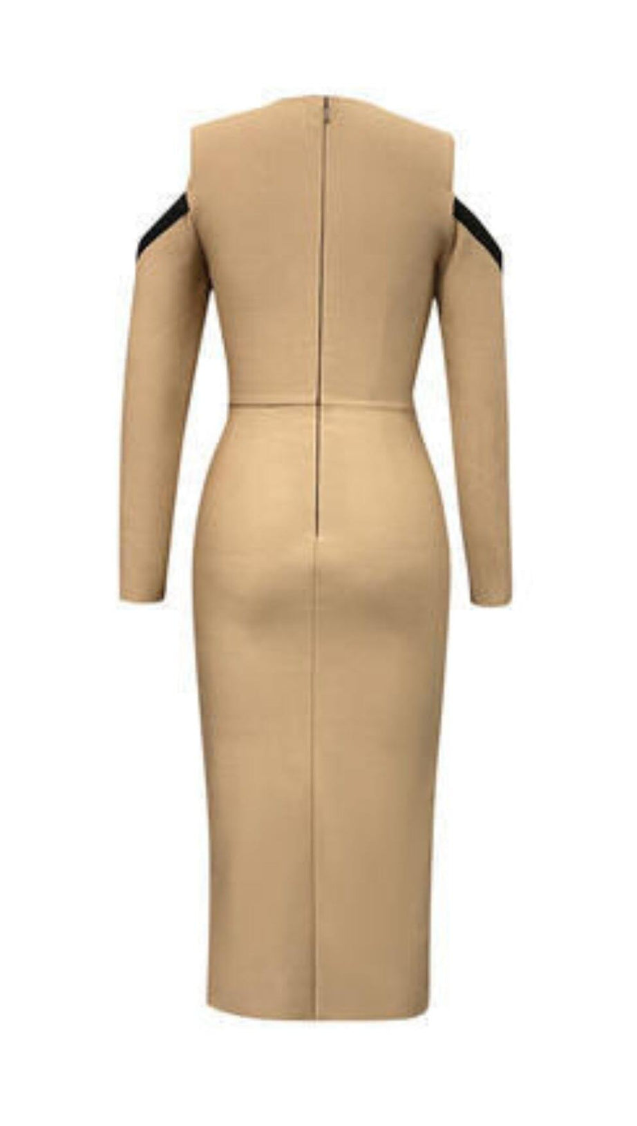 TULLE V-NECK SLIT DRESS IN CAMEL