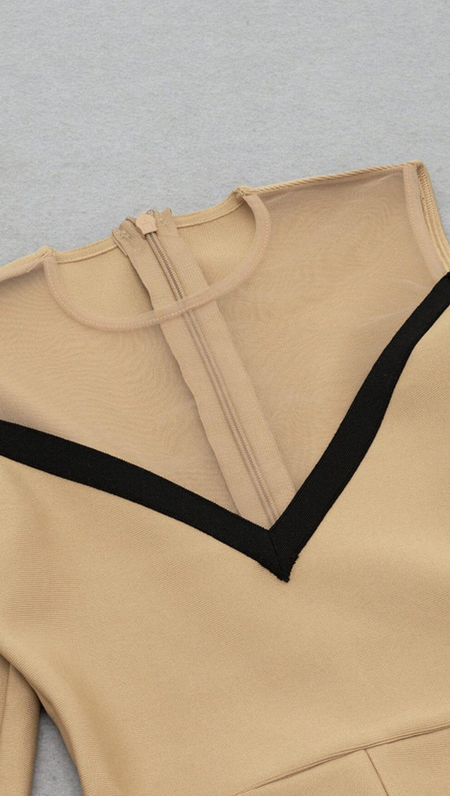 TULLE V-NECK SLIT DRESS IN CAMEL