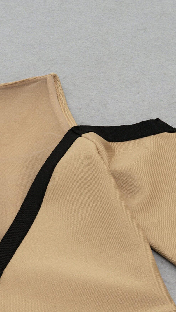 AIIZIE TULLE V-NECK SLIT DRESS IN CAMEL - product image