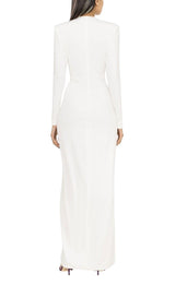 WHITE PLUNGE-NECK DRAPED GOWN